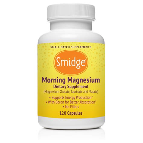 Smidge magnesium - • 3 types of premium magnesium • Plus boron for absorption • For a natural energy boost* • No fillers, additives or preservatives • Non-GMO • Free of common allergens. Introducing Smidge® Morning Magnesium - a balanced formula packed with three natural forms of essential magnesium. No fillers, additives, or preservatives!